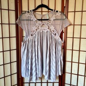 Free People Flowy Floral Lace + Swiss Dot Blouse